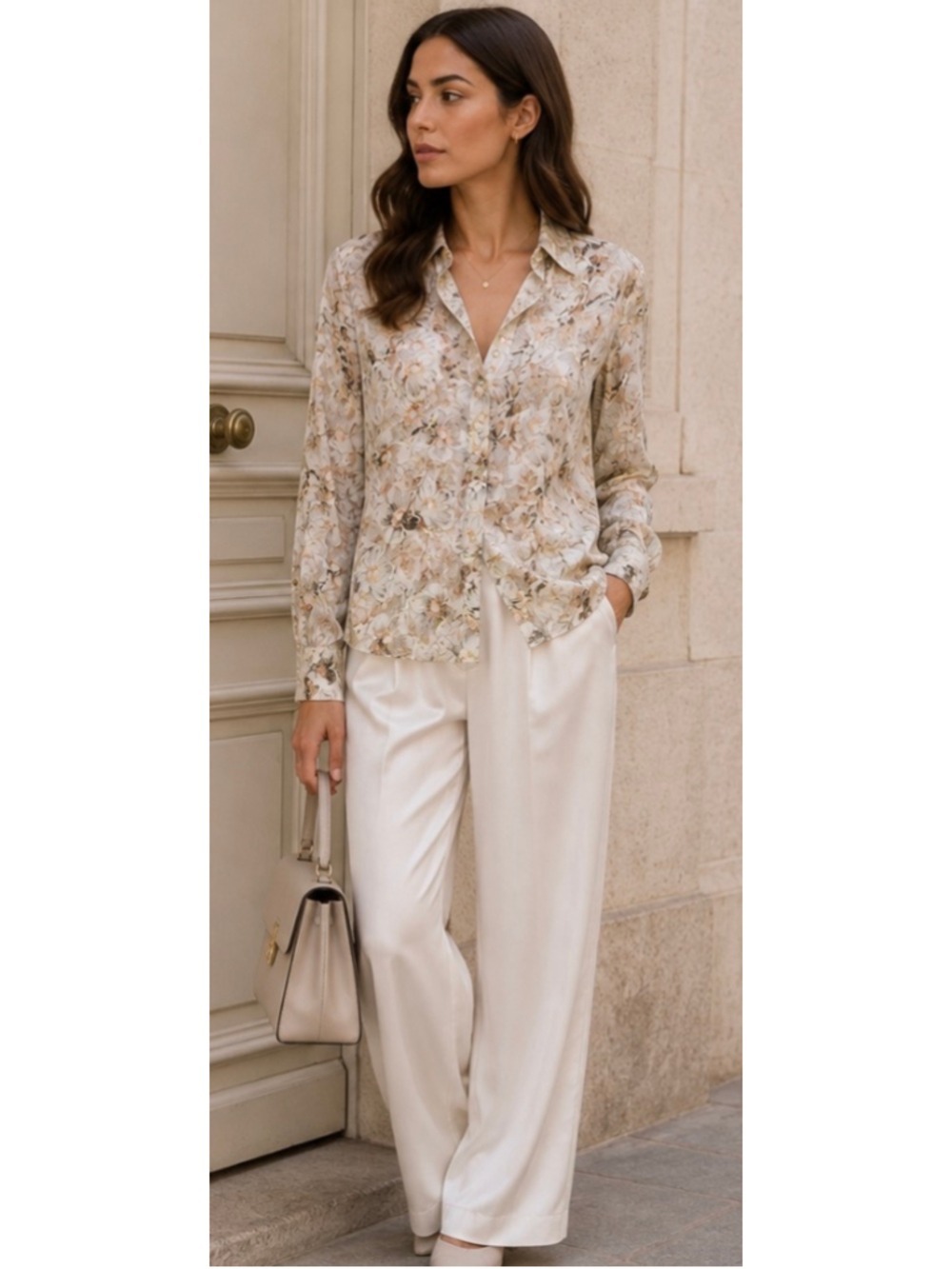 Chloé Floral Button Down Shirt, Size S, 36/4 Beige and White Floral New! - Picture 1 of 9